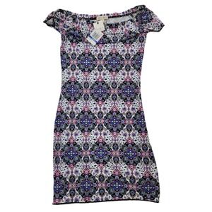 ULTRA FLIRT Mini Body Con Dress Juniors XS Womens Blue Floral Short Sleeve NEW